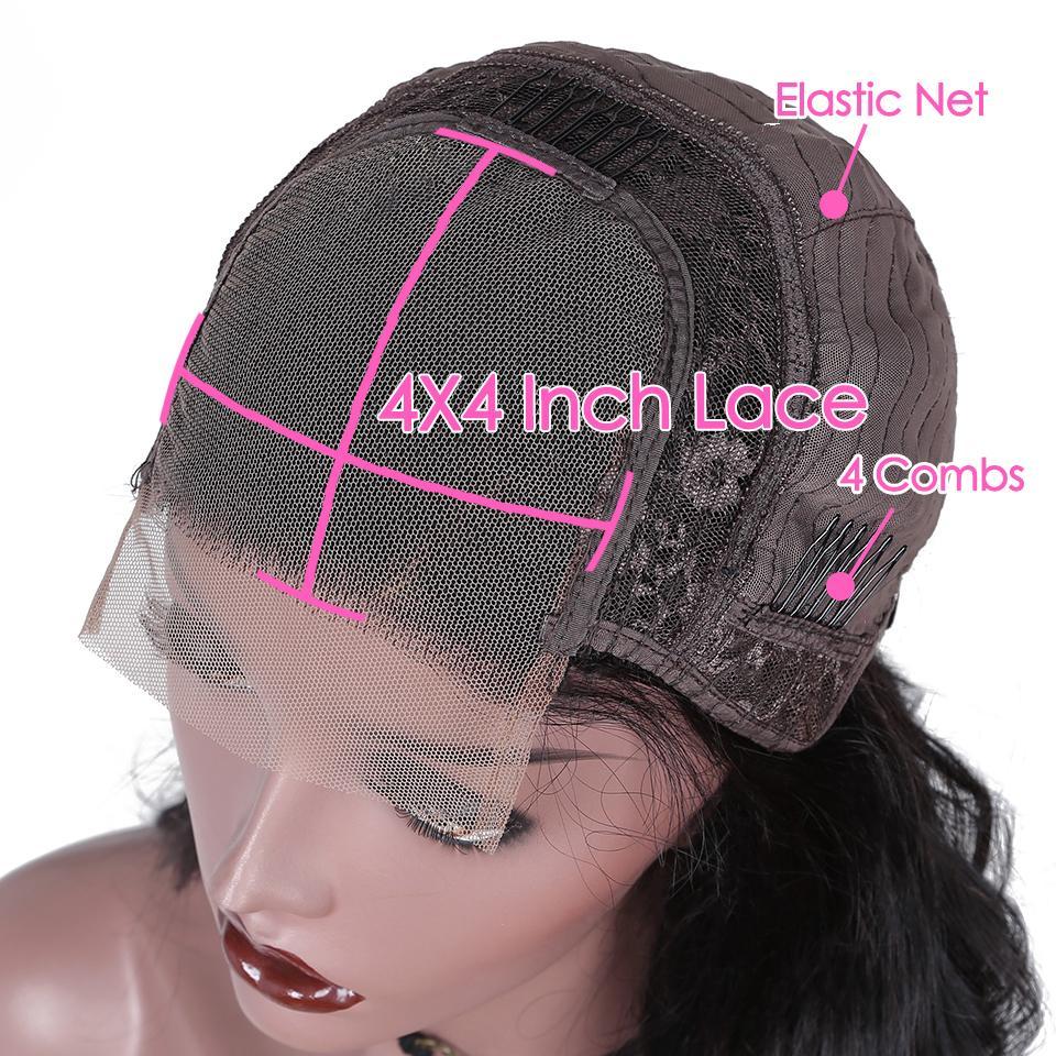 180% Density Full 4x4 Closure Wig Transparent Lace Front Body Wave Hum