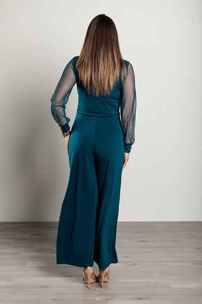 Elegant jumpsuit with "V" neckline Georgina, petrol