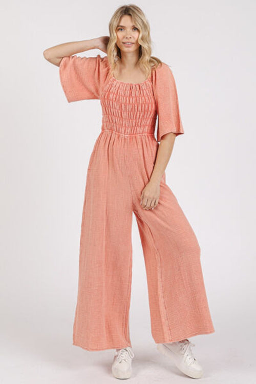 Mittoshop Mineral Wash Gauze Ruched Wide Leg Jumpsuit