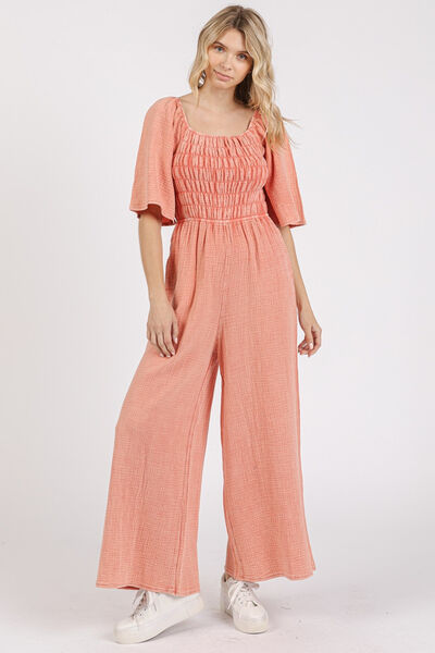 Mittoshop Mineral Wash Gauze Ruched Wide Leg Jumpsuit