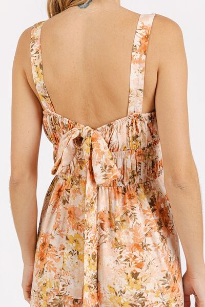 Mittoshop Flower Print Gathered Bust Sleeveless Jumpsuit