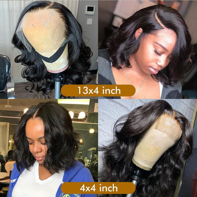 180% Density Body Wave 4x4 Short Bob 13x4 Lace Front Human Hair Wig